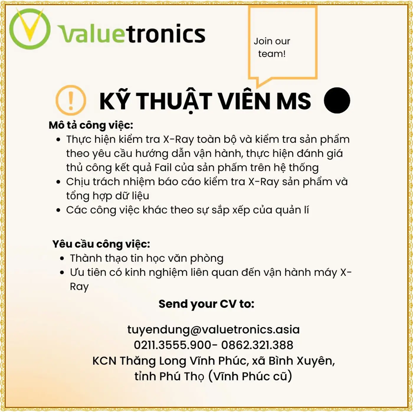 Phú thọ tuyển kỹ thuật viên