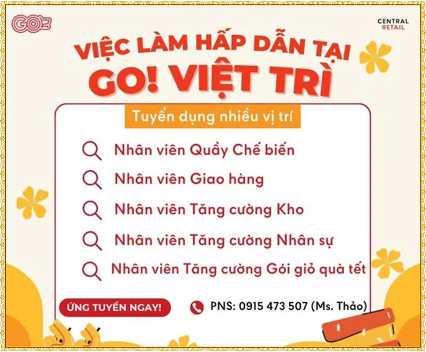 Phú thọ tuyển nhân viên quầy chế biến, giao hàng, kho