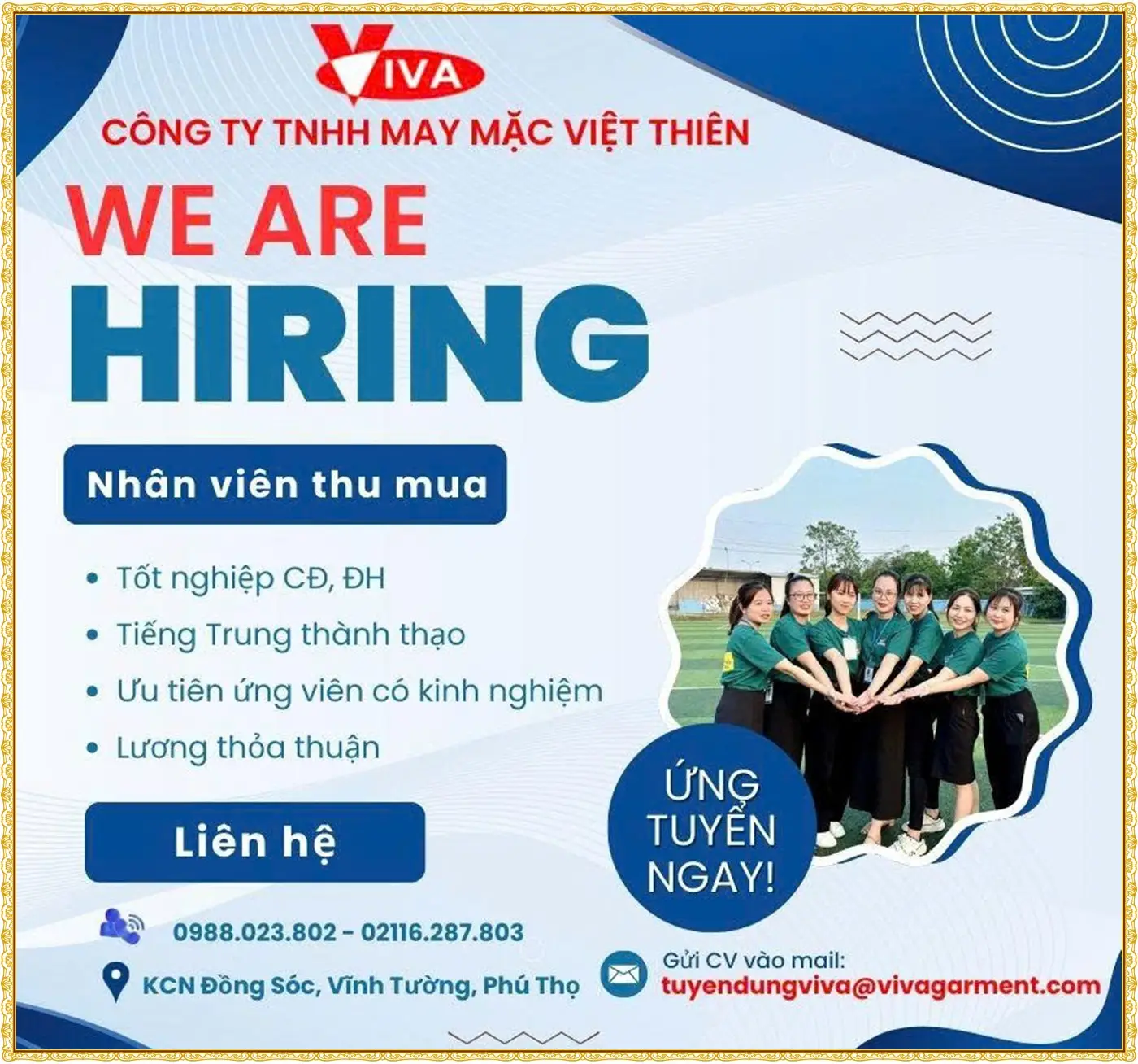 Tuyển nhân viên thu mua tại Phú thọ